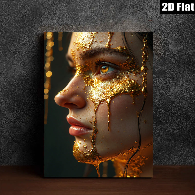 2D flat 1pc Golden Portrait Woman Face Beauty Art Canvas Wall Decor Living Room Bedroom Modern Farmhouse Aesthetic Gallery Wrapped Ready To Hang