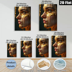 2D flat 1pc Golden Portrait Woman Face Beauty Art Canvas Wall Decor Living Room Bedroom Modern Farmhouse Aesthetic Gallery Wrapped Ready To Hang