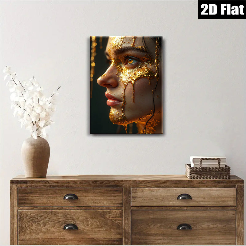 2D flat 1pc Golden Portrait Woman Face Beauty Art Canvas Wall Decor Living Room Bedroom Modern Farmhouse Aesthetic Gallery Wrapped Ready To Hang