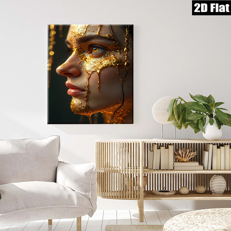 2D flat 1pc Golden Portrait Woman Face Beauty Art Canvas Wall Decor Living Room Bedroom Modern Farmhouse Aesthetic Gallery Wrapped Ready To Hang