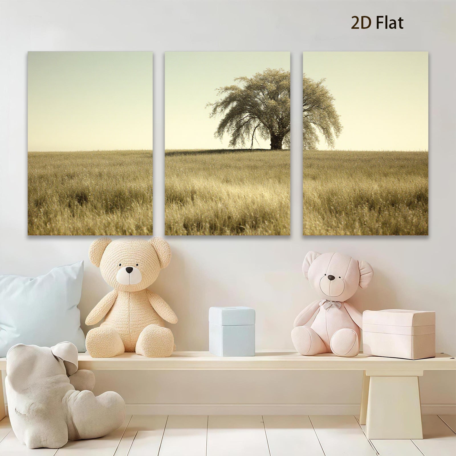 2D flat 1pc Golden Prairie Solitude canvas wall art for living room bedroom farmhouse decor modern minimalist aesthetic gallery wrapped ready to hang