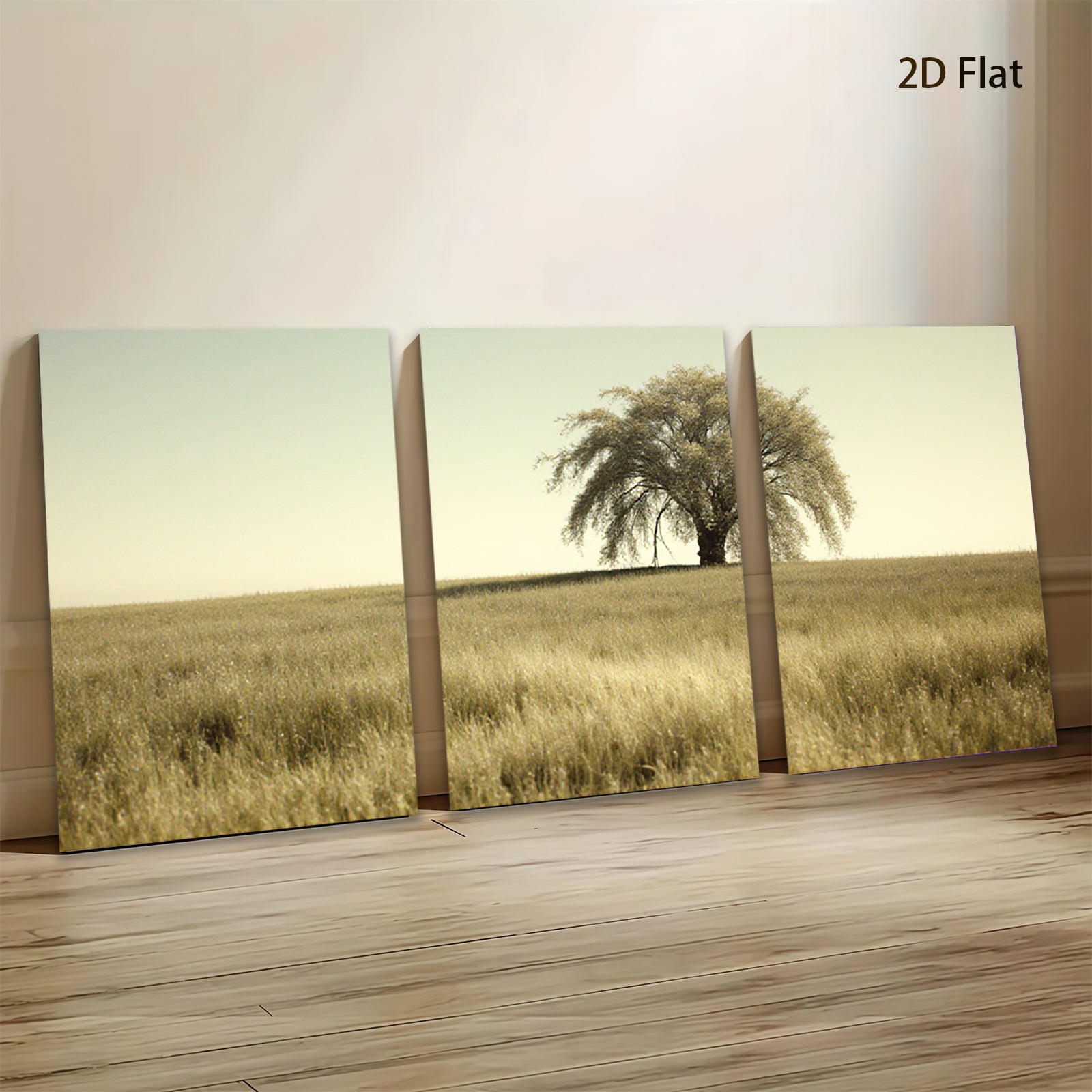 2D flat 1pc Golden Prairie Solitude canvas wall art for living room bedroom farmhouse decor modern minimalist aesthetic gallery wrapped ready to hang
