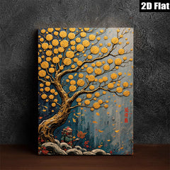2D flat 1pc Golden Prosperity Tree Wall Art for Living Room Bedroom Home Decor Farmhouse Style Canvas Prints Modern Artwork Gallery Wrapped Ready to Hang