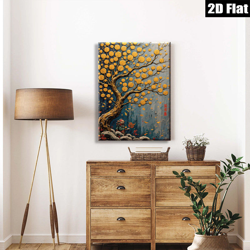 2D flat 1pc Golden Prosperity Tree Wall Art for Living Room Bedroom Home Decor Farmhouse Style Canvas Prints Modern Artwork Gallery Wrapped Ready to Hang