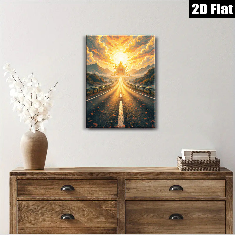 2D flat 1pc Golden Road to Enlightenment Serene Landscape Wall Art for Living Room Bedroom Home Decor Gallery Wrapped Canvas Prints Modern Farmhouse Style Trending Now