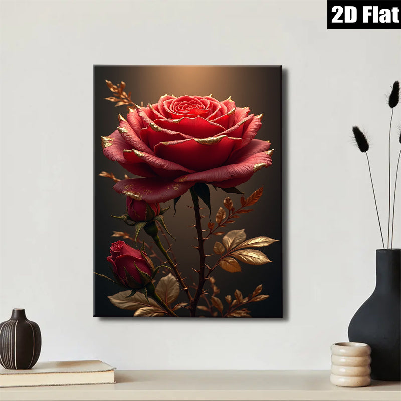 2D flat 1pc Golden Rose Bloom Floral Wall Art Canvas Prints for Living Room Bedroom Home Decor Modern Farmhouse Style Rustic Chic Gallery Wrapped Timeless Elegance