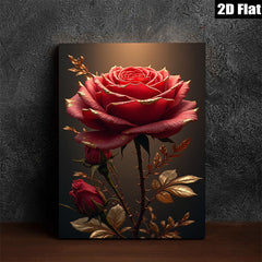 2D flat 1pc Golden Rose Bloom Floral Wall Art Canvas Prints for Living Room Bedroom Home Decor Modern Farmhouse Style Rustic Chic Gallery Wrapped Timeless Elegance