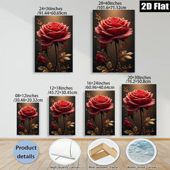 2D flat 1pc Golden Rose Bloom Floral Wall Art Canvas Prints for Living Room Bedroom Home Decor Modern Farmhouse Style Rustic Chic Gallery Wrapped Timeless Elegance
