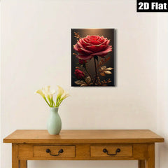 2D flat 1pc Golden Rose Bloom Floral Wall Art Canvas Prints for Living Room Bedroom Home Decor Modern Farmhouse Style Rustic Chic Gallery Wrapped Timeless Elegance