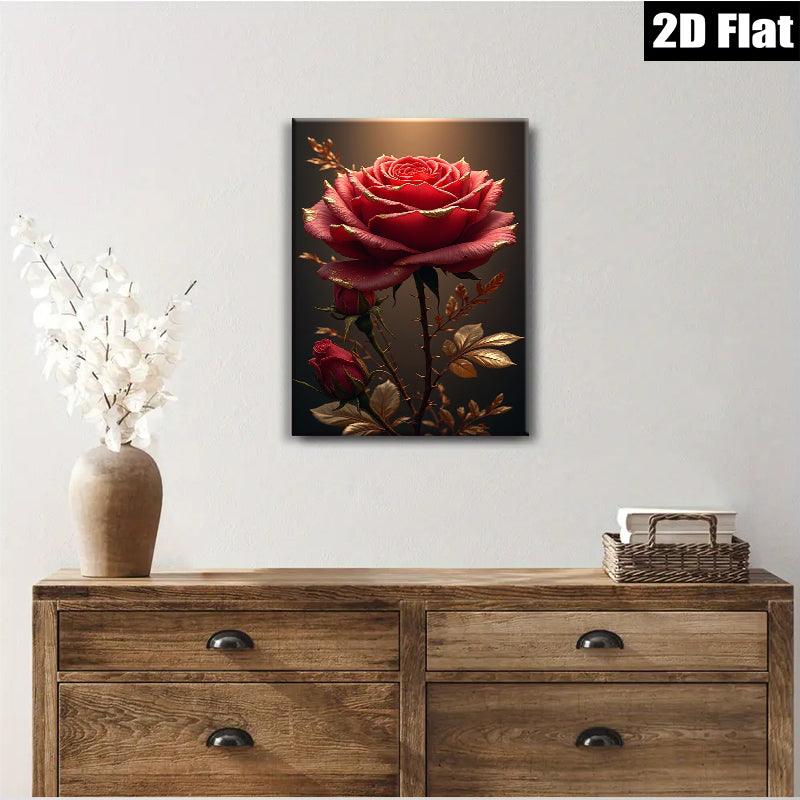 2D flat 1pc Golden Rose Bloom Floral Wall Art Canvas Prints for Living Room Bedroom Home Decor Modern Farmhouse Style Rustic Chic Gallery Wrapped Timeless Elegance