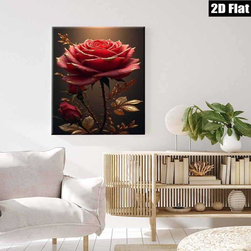 2D flat 1pc Golden Rose Bloom Floral Wall Art Canvas Prints for Living Room Bedroom Home Decor Modern Farmhouse Style Rustic Chic Gallery Wrapped Timeless Elegance
