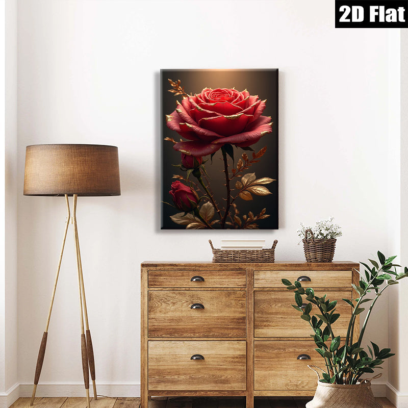 2D flat 1pc Golden Rose Bloom Floral Wall Art Canvas Prints for Living Room Bedroom Home Decor Modern Farmhouse Style Rustic Chic Gallery Wrapped Timeless Elegance