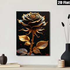 2D flat 1pc Golden Rose Bloom Wall Art Decor Botanical Print Canvas Picture for Living Room Bedroom Home Office Gallery Wrapped Modern Farmhouse Aesthetic