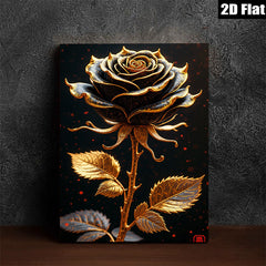 2D flat 1pc Golden Rose Bloom Wall Art Decor Botanical Print Canvas Picture for Living Room Bedroom Home Office Gallery Wrapped Modern Farmhouse Aesthetic
