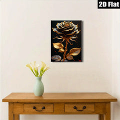 2D flat 1pc Golden Rose Bloom Wall Art Decor Botanical Print Canvas Picture for Living Room Bedroom Home Office Gallery Wrapped Modern Farmhouse Aesthetic