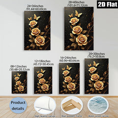 2D flat 1pc Golden Rose Floral Wall Art Decor for Living Room Bedroom Modern Farmhouse Canvas Prints Wrapped Ready to Hang Gallery Wrapped Timeless Elegance