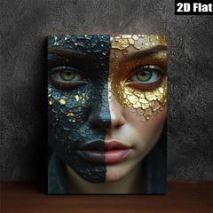 2D flat 1pc Golden Shadow Portrait Face Art Modern Wall Decor Living Room Bedroom Canvas Print Home Office Art Gallery Wrapped Frameless Teal Accent