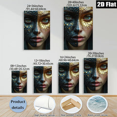 2D flat 1pc Golden Shadow Portrait Face Art Modern Wall Decor Living Room Bedroom Canvas Print Home Office Art Gallery Wrapped Frameless Teal Accent