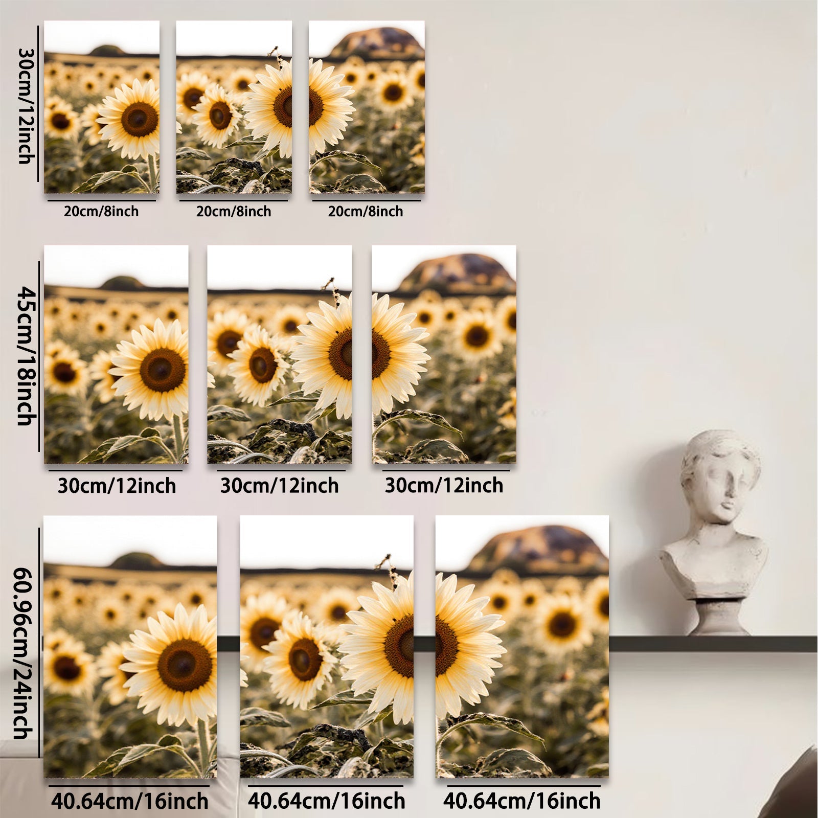 2D flat 1pc Golden Sunflower Field Landscape Wall Art for Living Room Bedroom Home Decor Farmhouse Style Canvas Prints Rustic Cozy Gallery Wrapped