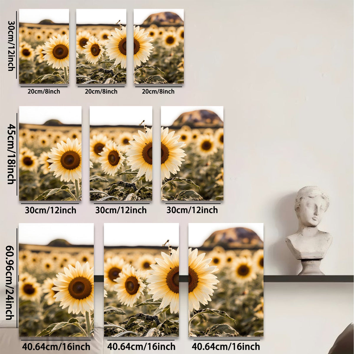 2D flat 1pc Golden Sunflower Field Landscape Wall Art for Living Room Bedroom Home Decor Farmhouse Style Canvas Prints Rustic Cozy Gallery Wrapped