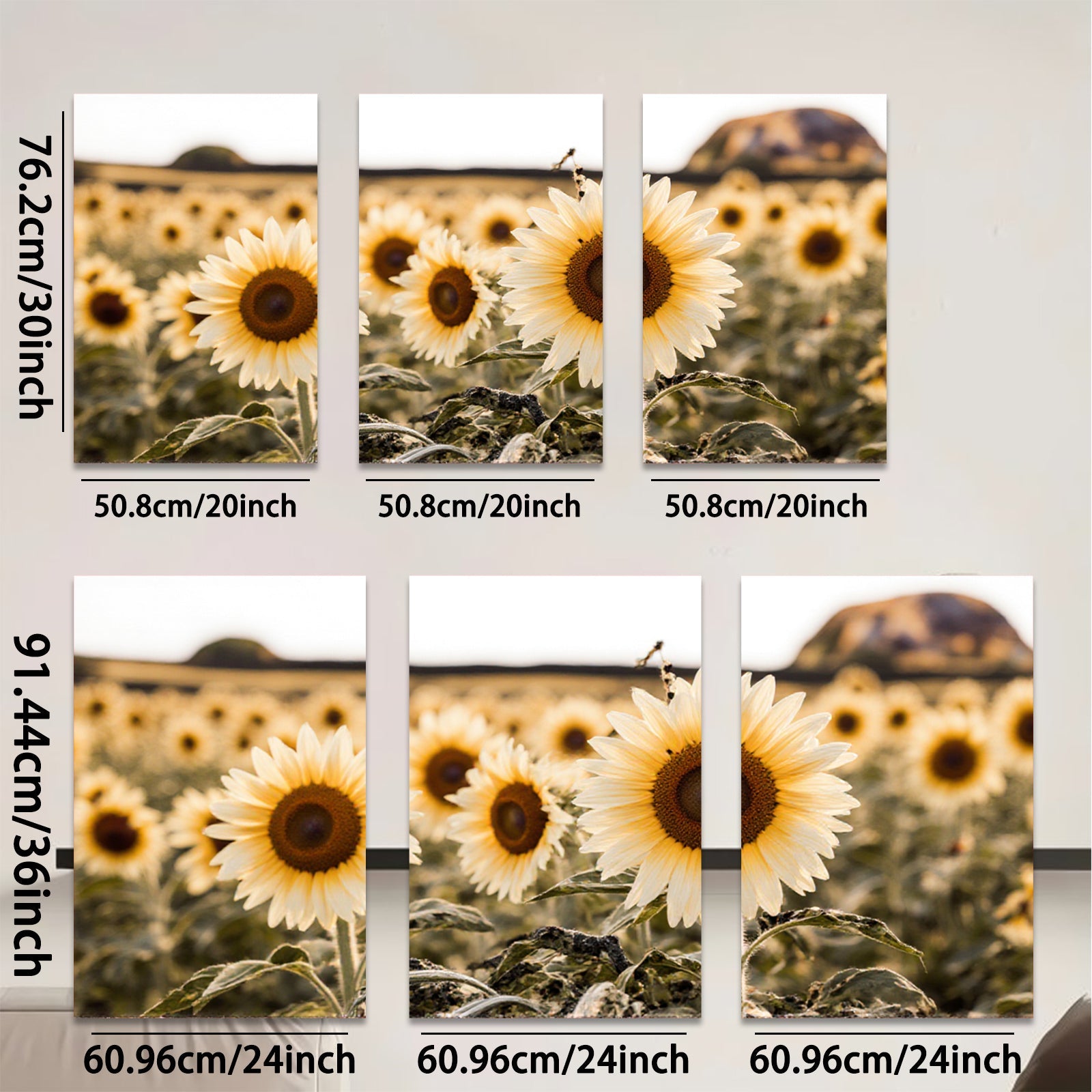 2D flat 1pc Golden Sunflower Field Landscape Wall Art for Living Room Bedroom Home Decor Farmhouse Style Canvas Prints Rustic Cozy Gallery Wrapped