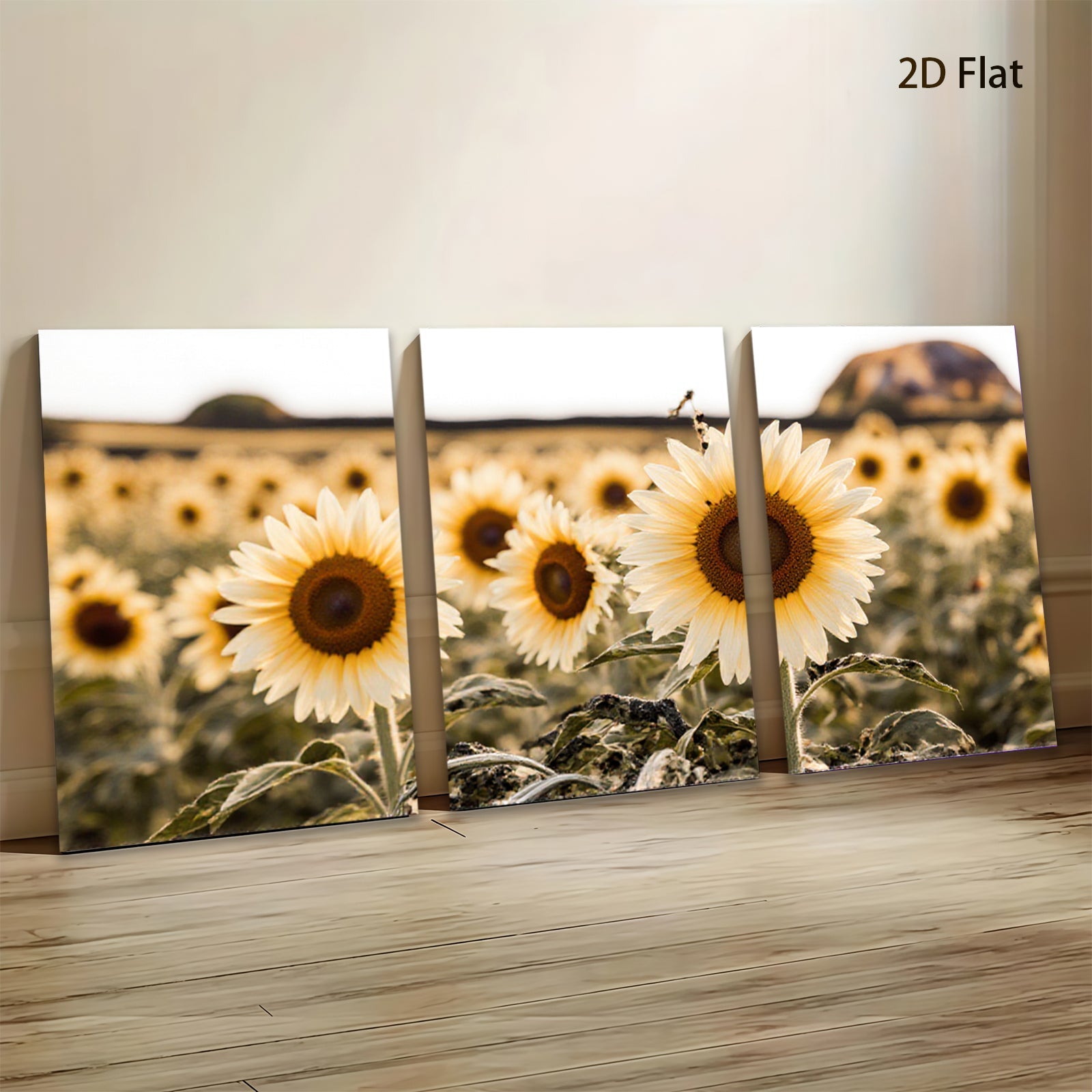 2D flat 1pc Golden Sunflower Field Landscape Wall Art for Living Room Bedroom Home Decor Farmhouse Style Canvas Prints Rustic Cozy Gallery Wrapped