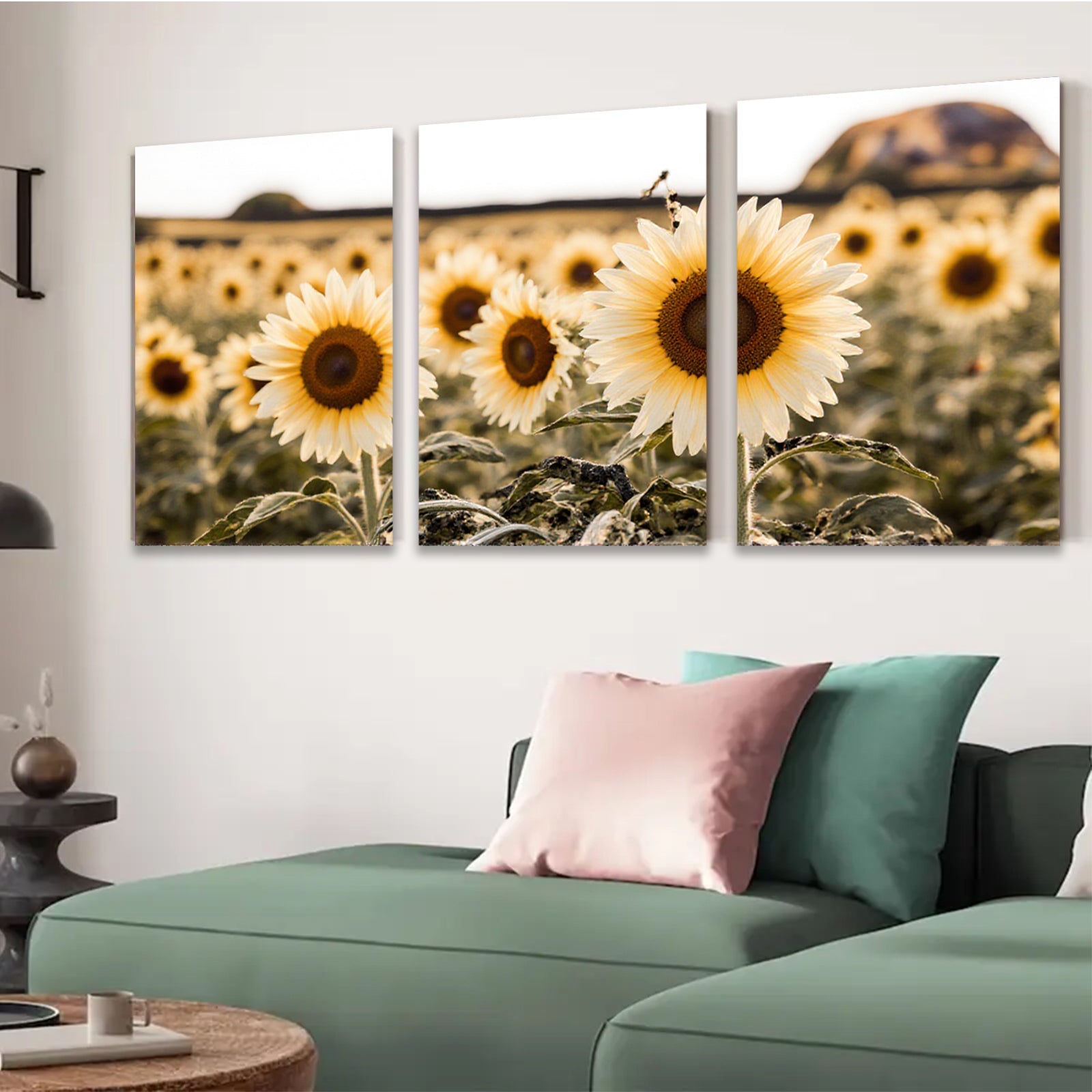 2D flat 1pc Golden Sunflower Field Landscape Wall Art for Living Room Bedroom Home Decor Farmhouse Style Canvas Prints Rustic Cozy Gallery Wrapped