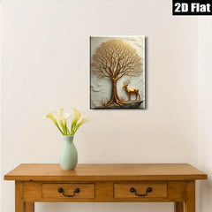 2D flat 1pc Golden Tree Deer Wall Art Canvas Prints Modern Farmhouse Decor Living Room Bedroom Home Office Gallery Wrapped Timeless Style Trending Now