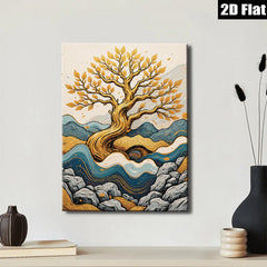 2D flat 1pc Golden Tree Landscape Wall Art Decor for Living Room Bedroom Home Office Gallery Wrapped Canvas Prints Modern Farmhouse Rustic Botanical Artwork Trending Now