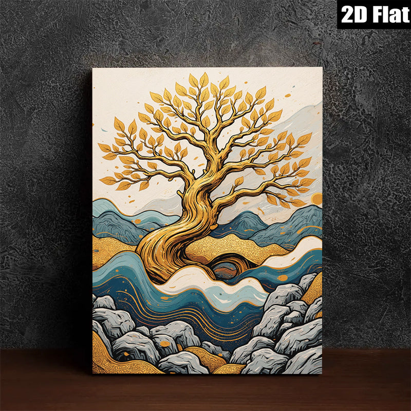 2D flat 1pc Golden Tree Landscape Wall Art Decor for Living Room Bedroom Home Office Gallery Wrapped Canvas Prints Modern Farmhouse Rustic Botanical Artwork Trending Now