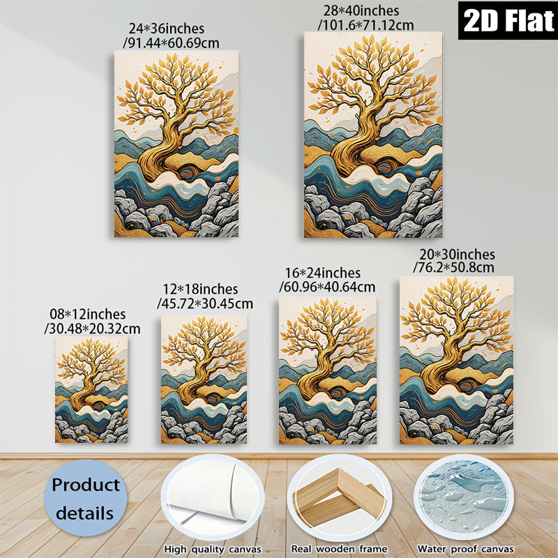 2D flat 1pc Golden Tree Landscape Wall Art Decor for Living Room Bedroom Home Office Gallery Wrapped Canvas Prints Modern Farmhouse Rustic Botanical Artwork Trending Now