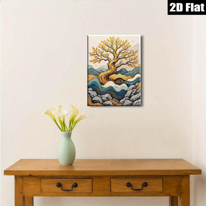 2D flat 1pc Golden Tree Landscape Wall Art Decor for Living Room Bedroom Home Office Gallery Wrapped Canvas Prints Modern Farmhouse Rustic Botanical Artwork Trending Now