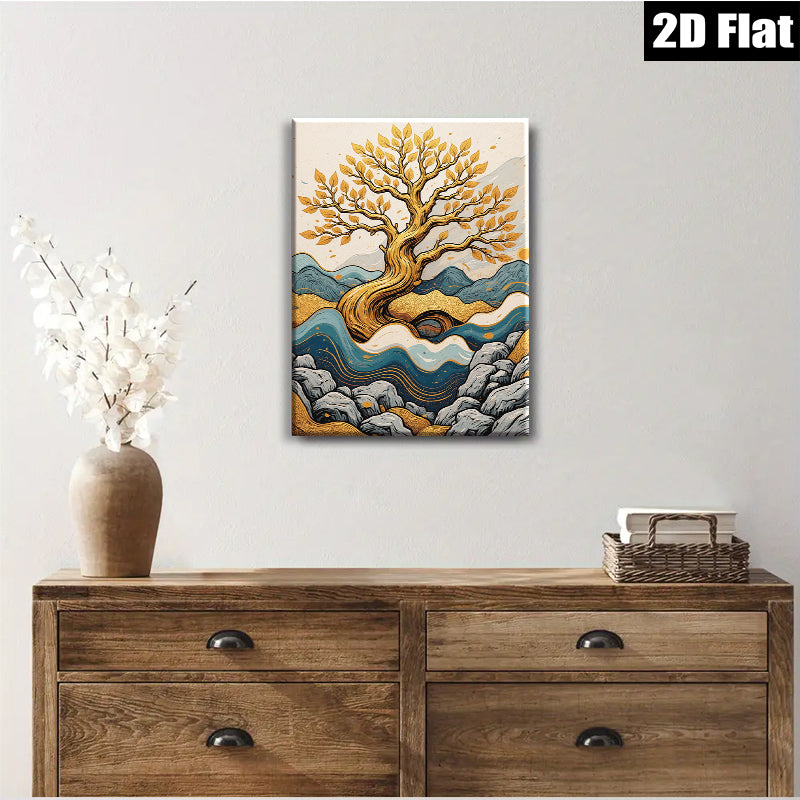 2D flat 1pc Golden Tree Landscape Wall Art Decor for Living Room Bedroom Home Office Gallery Wrapped Canvas Prints Modern Farmhouse Rustic Botanical Artwork Trending Now