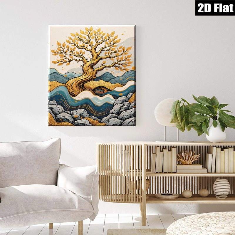 2D flat 1pc Golden Tree Landscape Wall Art Decor for Living Room Bedroom Home Office Gallery Wrapped Canvas Prints Modern Farmhouse Rustic Botanical Artwork Trending Now
