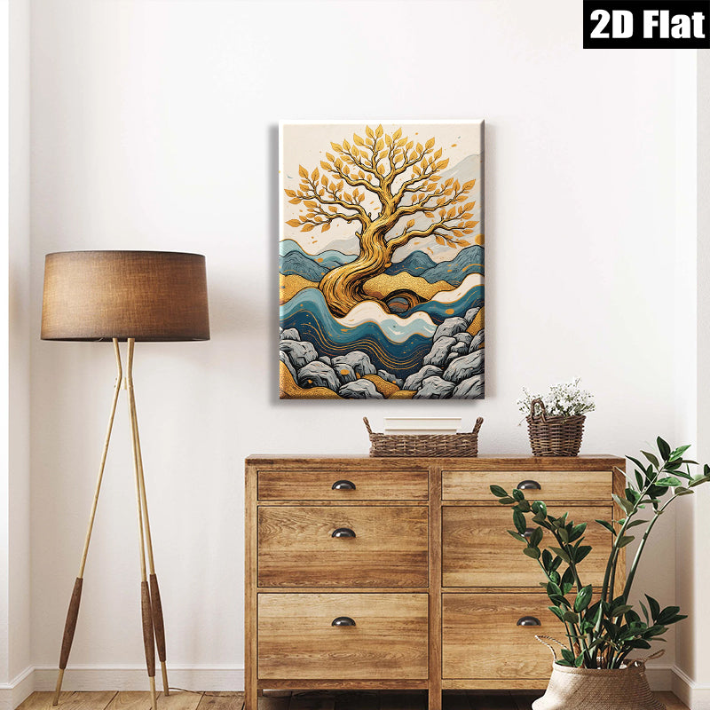 2D flat 1pc Golden Tree Landscape Wall Art Decor for Living Room Bedroom Home Office Gallery Wrapped Canvas Prints Modern Farmhouse Rustic Botanical Artwork Trending Now