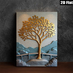 2D flat 1pc Golden Tree Landscape Wall Art for Living Room Bedroom Home Decor Modern Farmhouse Style Gallery Wrapped Canvas Prints Ready to Hang