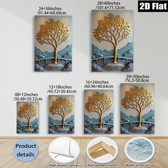 2D flat 1pc Golden Tree Landscape Wall Art for Living Room Bedroom Home Decor Modern Farmhouse Style Gallery Wrapped Canvas Prints Ready to Hang