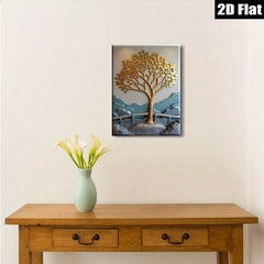2D flat 1pc Golden Tree Landscape Wall Art for Living Room Bedroom Home Decor Modern Farmhouse Style Gallery Wrapped Canvas Prints Ready to Hang