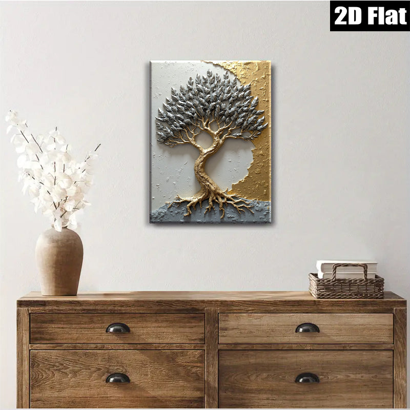 2D flat 1pc Golden Tree Roots Wall Art Modern Farmhouse Decor Living Room Bedroom Dining Room Gallery Wrapped Canvas Prints Home Décor