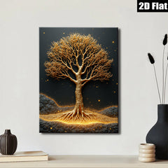 2D flat 1pc Golden Tree Wall Art Decor for Living Room Bedroom Modern Farmhouse Canvas Prints Gallery Wrapped Ready to Hang Botanical Nature Art
