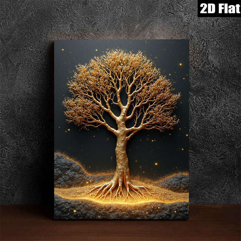2D flat 1pc Golden Tree Wall Art Decor for Living Room Bedroom Modern Farmhouse Canvas Prints Gallery Wrapped Ready to Hang Botanical Nature Art