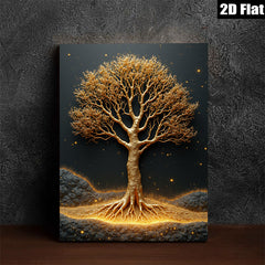 2D flat 1pc Golden Tree Wall Art Decor for Living Room Bedroom Modern Farmhouse Canvas Prints Gallery Wrapped Ready to Hang Botanical Nature Art