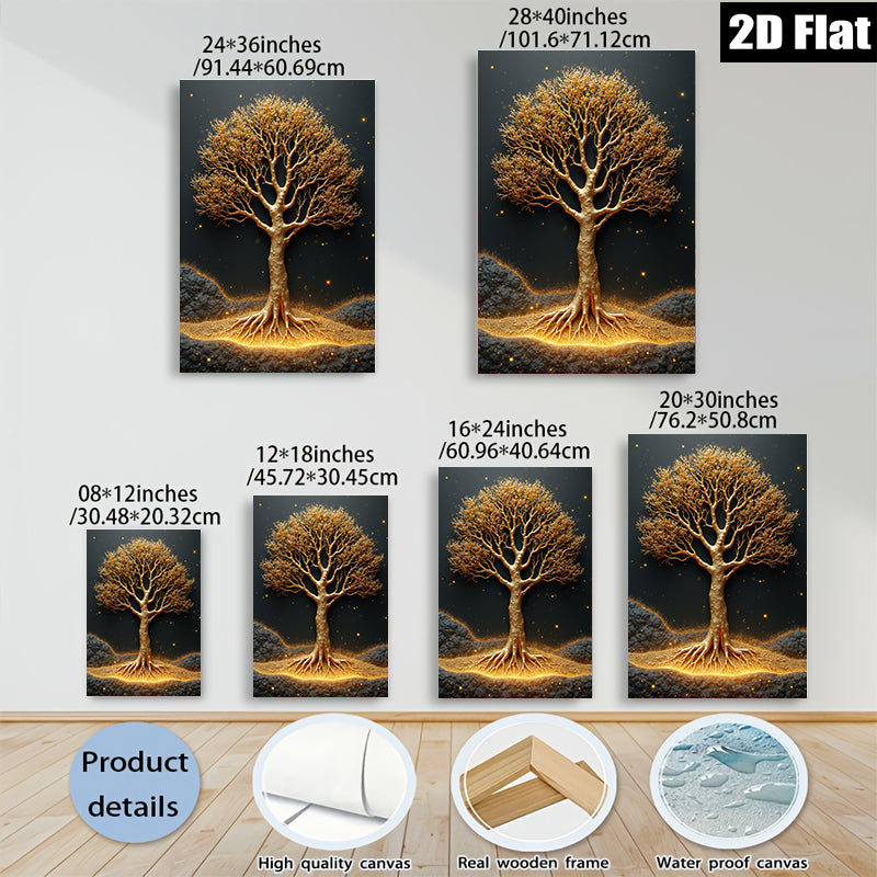 2D flat 1pc Golden Tree Wall Art Decor for Living Room Bedroom Modern Farmhouse Canvas Prints Gallery Wrapped Ready to Hang Botanical Nature Art