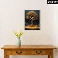2D flat 1pc Golden Tree Wall Art Decor for Living Room Bedroom Modern Farmhouse Canvas Prints Gallery Wrapped Ready to Hang Botanical Nature Art