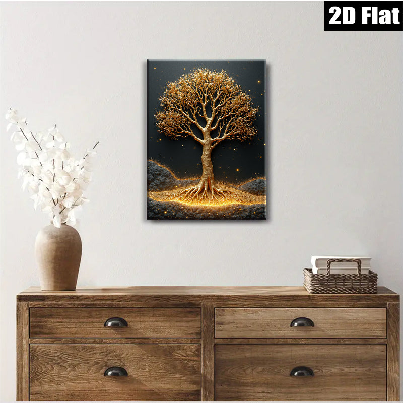 2D flat 1pc Golden Tree Wall Art Decor for Living Room Bedroom Modern Farmhouse Canvas Prints Gallery Wrapped Ready to Hang Botanical Nature Art