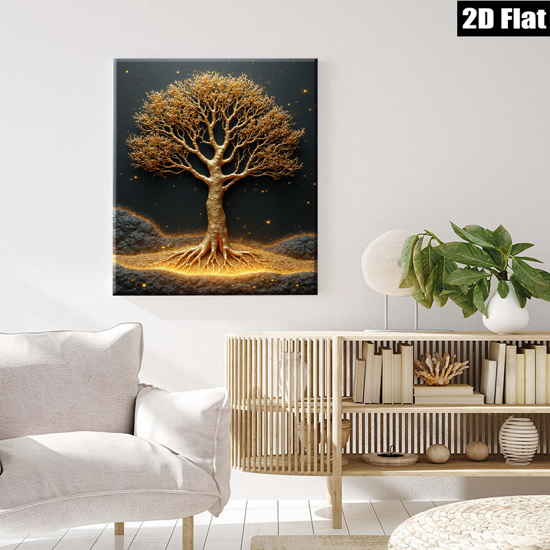 2D flat 1pc Golden Tree Wall Art Decor for Living Room Bedroom Modern Farmhouse Canvas Prints Gallery Wrapped Ready to Hang Botanical Nature Art