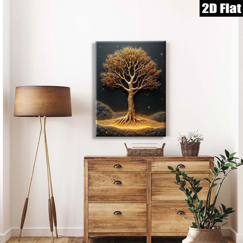 2D flat 1pc Golden Tree Wall Art Decor for Living Room Bedroom Modern Farmhouse Canvas Prints Gallery Wrapped Ready to Hang Botanical Nature Art