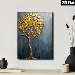 2D flat 1pc Golden Tree Wall Art Modern Farmhouse Decor Living Room Bedroom Canvas Painting Rustic Chic Home Décor Statement Piece Gallery Wrapped Ready To Hang