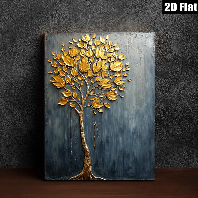 2D flat 1pc Golden Tree Wall Art Modern Farmhouse Decor Living Room Bedroom Canvas Painting Rustic Chic Home Décor Statement Piece Gallery Wrapped Ready To Hang