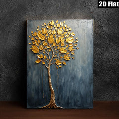 2D flat 1pc Golden Tree Wall Art Modern Farmhouse Decor Living Room Bedroom Canvas Painting Rustic Chic Home Décor Statement Piece Gallery Wrapped Ready To Hang